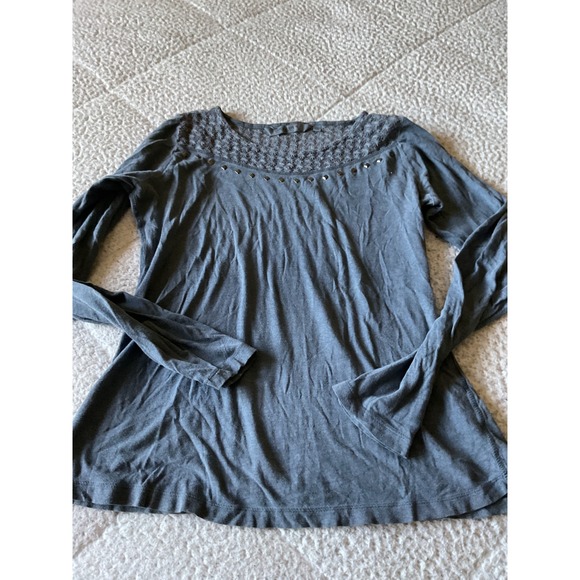Garcia Jeans Tops - Garcia Jeans Long Sleeve Top Womens S Gray Excellent Studded Lace Yoke Tee